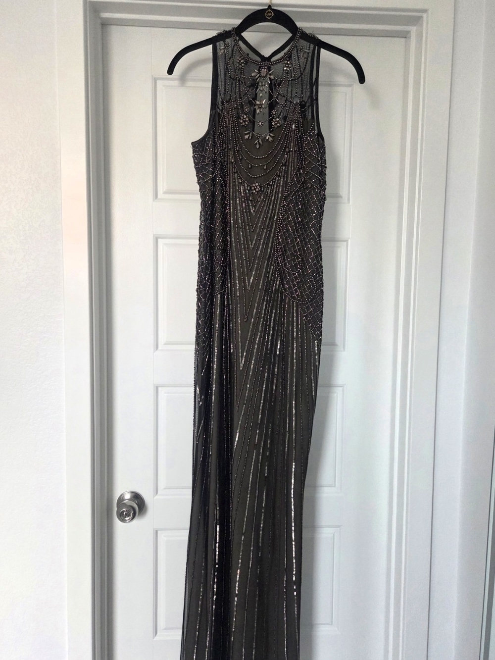 Parker New York Beaded Metallic Evening Dress